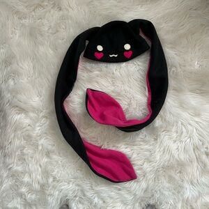 Cute Black and Pink long eared beanie hat handmade